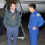 Launch Director Mike Leinbach, left, talks to STS-107 Payload Specialist Ilan Ramon shortly after Ramon and his crewmates arrived at Kennedy Space Center, Fla., Sunday night. NASA photo KSC-03PD-0051.