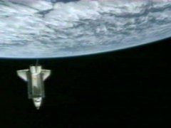Endeavour, her cargo bay now empty, pulls away from the ISS. Image: NASA TV/NewsFromSpace.com