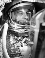 NASA photo of Shepard suited up inside Mercury capsule